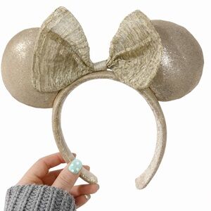 DISNEY Minnie Mouse Champagne Gold Ears Headband Shimmer Bow